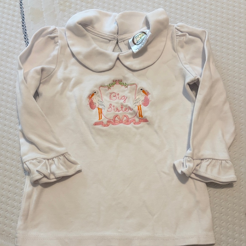 White Long Sleeve Kids Shirt with Embroidered Big Sister